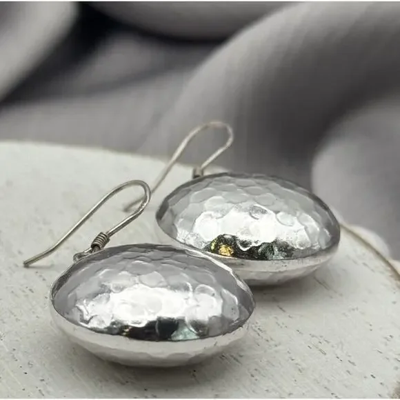 Hammered Sterling Silver 925 Dangle Earrings - Picture 2 of 7